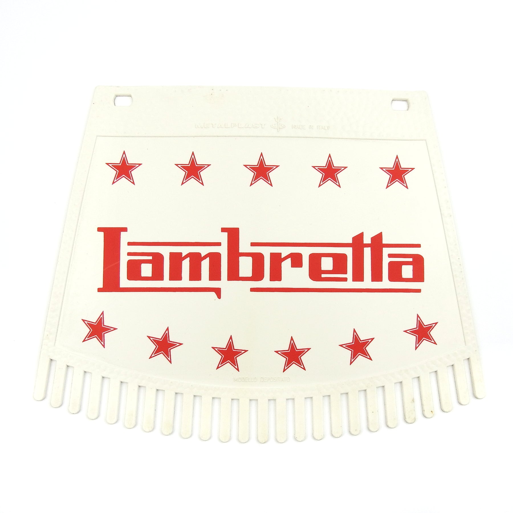 Lambretta & Stars Tasseled Type Mudflap Red On White