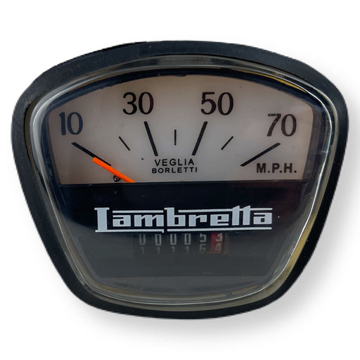 Lambretta GP DL Speedometer 70MPH with Black Face - Italian Fitting