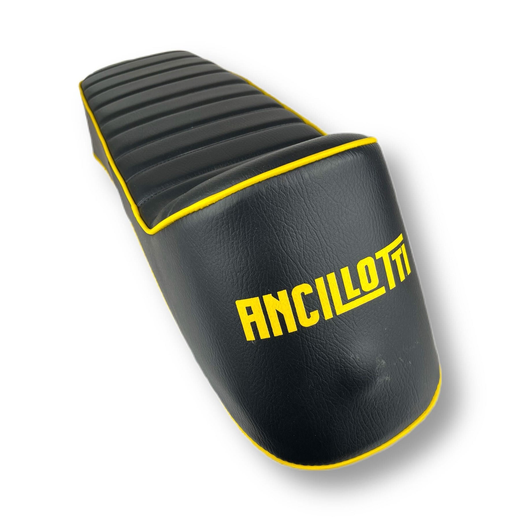 Lambretta Series 2 3 Li GP SX TV Ancillotti Slope Back Seat with Logo - Black with Yellow Logo and Piping