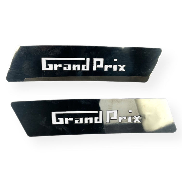 Lambretta GP Side Panel Grills 'Grand Prix' Logo Laser Cut - Polished Stainless Steel