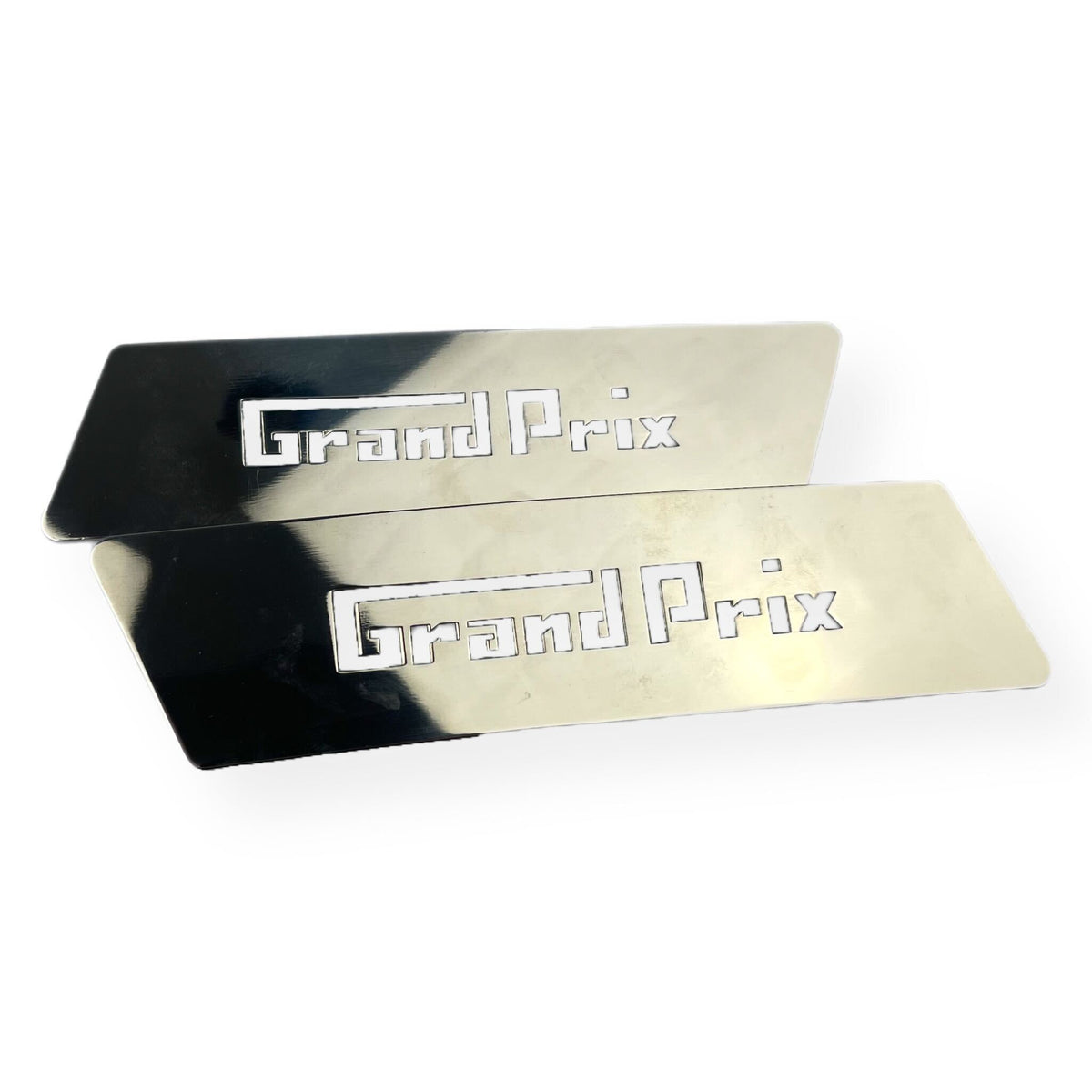 Lambretta GP Side Panel Grills 'Grand Prix' Logo Laser Cut - Polished Stainless Steel