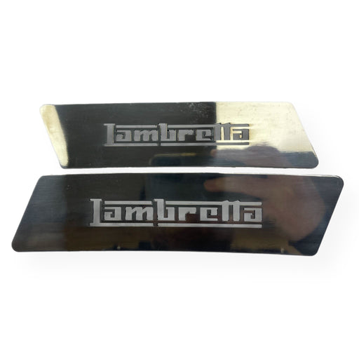 Lambretta GP Side Panel Grills 'Lambretta' Logo Laser Cut - Polished Stainless Steel