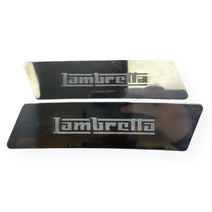 Lambretta GP Side Panel Grills 'Lambretta' Logo Laser Cut Polished S