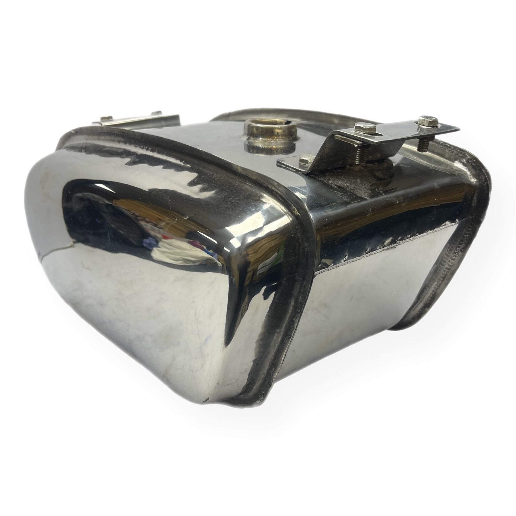 Lambretta Long Range 17 litre petrol tank with built-in toolbox - Polished Stainless Steel