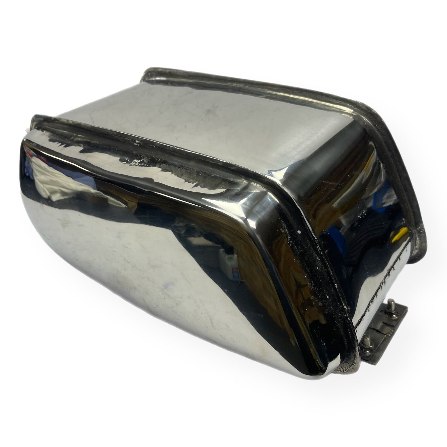 Lambretta Long Range 17 litre petrol tank with built-in toolbox - Polished Stainless Steel