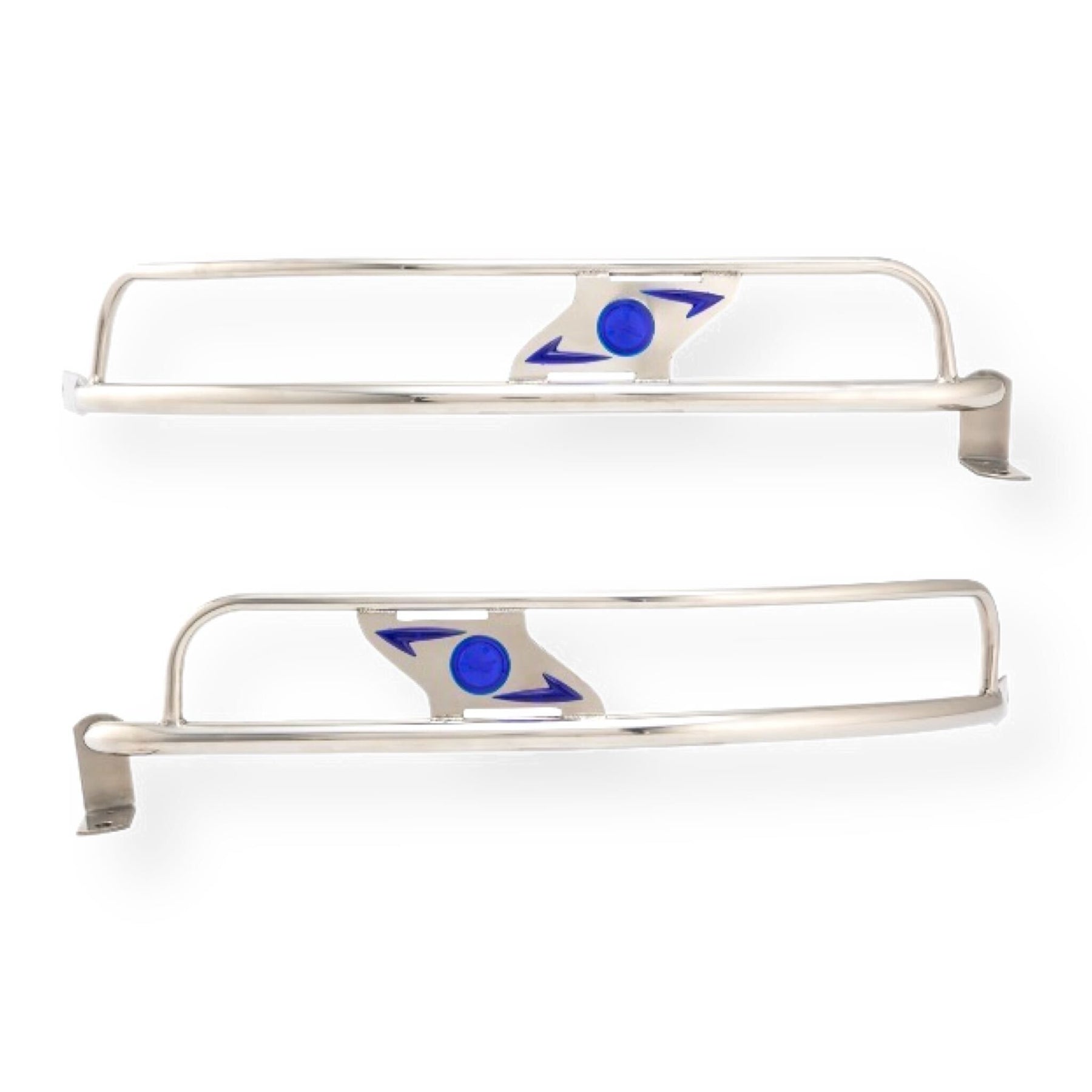 Lambretta Series 1 2 Li TV ULMA Style Side Panel Crash Bars - Chrome & Blue Insert - Vertical Fixing