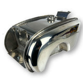 Lambretta Series 3 Li GP SX TV Long Range 17 litre petrol tank with built-in toolbox & Dual Cut Outs -  Polished Stainless Steel