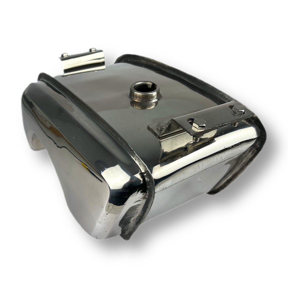 Lambretta Series 3 Li GP SX TV Long Range 17 litre petrol tank with built-in toolbox & Dual Cut Outs -  Polished Stainless Steel