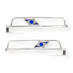 Lambretta Series 3 Li Ulma Style Side Panel Rear Crash Bars - Chrome & Blue - Vertical Fixing