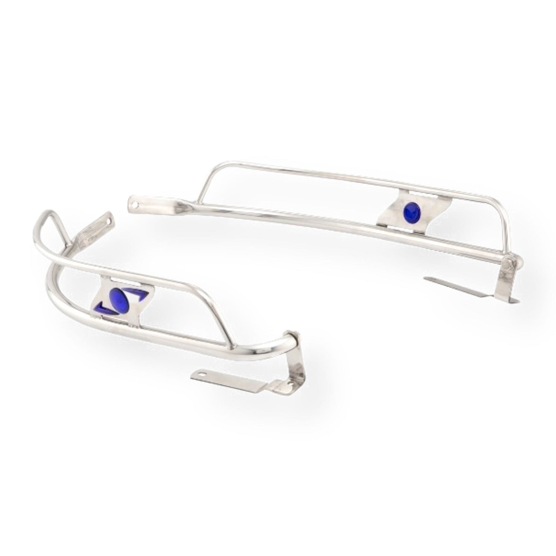 Lambretta Series 3 Li Ulma Style Side Panel Rear Crash Bars - Chrome & Blue - Vertical Fixing