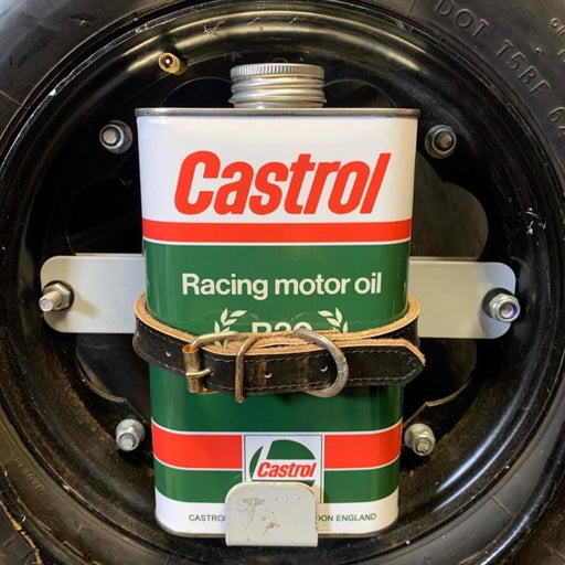 Lambretta Series 1 2 3 Li GP SX TV Spare Wheel Mounted Oil Can Holder with Castrol Can - Black