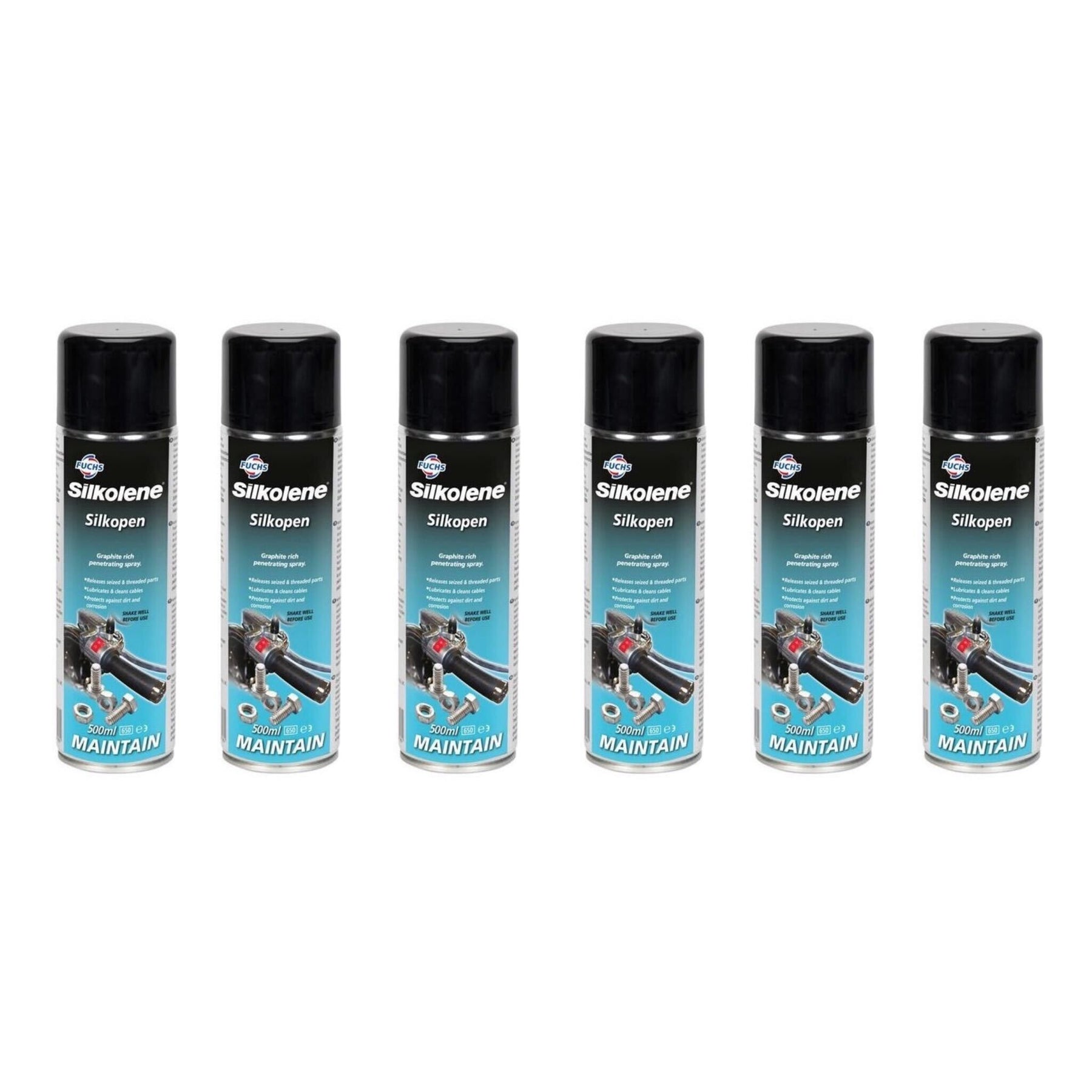 Silkolene Silkopen Aerosol Graphite Penetrating Spray 500ml Motorbike Bike Scooter - 6 Pack