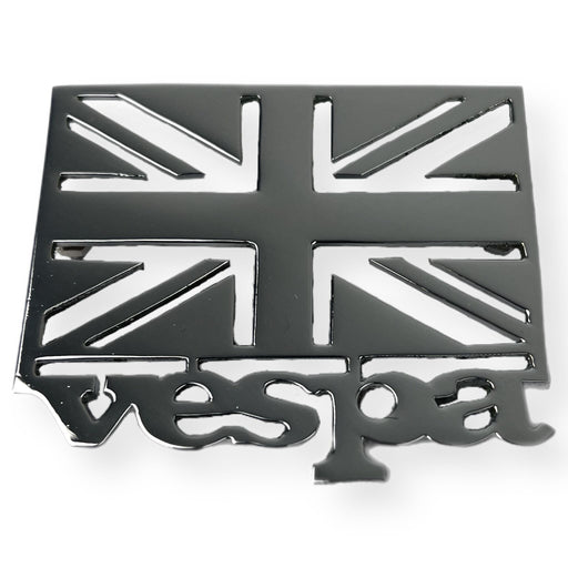 Vespa Leg Shield Badge Union Jack - Chrome