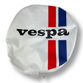 Vespa 10" Spare Wheel Cover - Logo And Stripes - White/Black