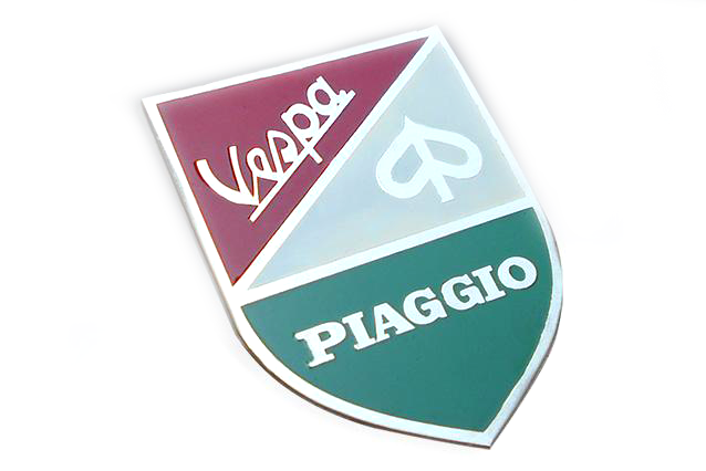 Vespa and Piaggio Logo Shield Plaque - Red White & Green - Sticky Backed
