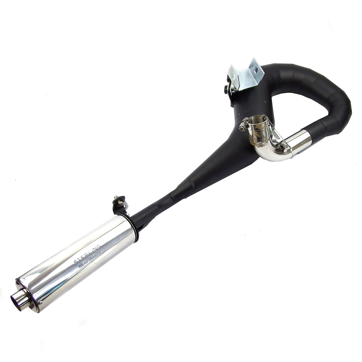 Vespa PX200 P200E Sterling Expansion Performance Exhaust Black with Stainless End Pipe - Right Hand Exit