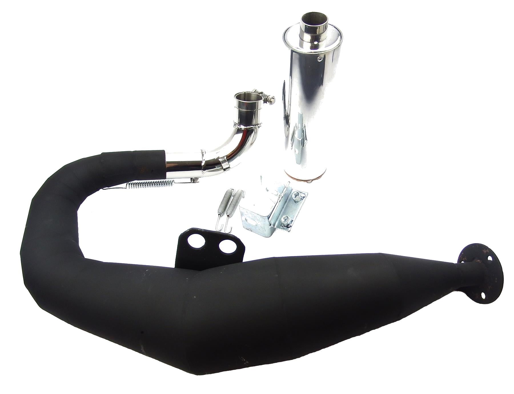 Vespa PX125 P125X LML  Sterling Expansion Performance Exhaust - Left Hand - Black with Stainless End Can