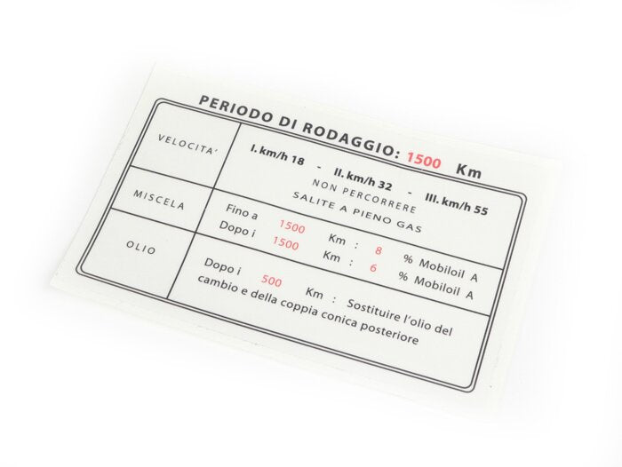 Lambretta LD 125 (’56-) 150 D 150 Running In Sticker 12cm x 7.7cm