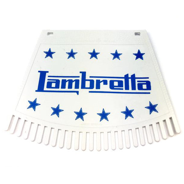 Lambretta & Stars Tasseled Type Mudflap Blue On White