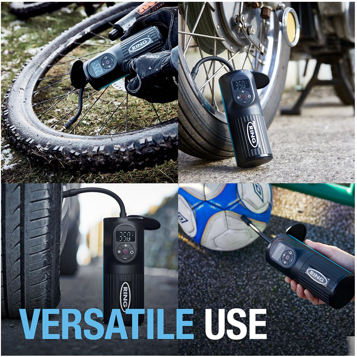 Vespa Lambretta Scooter Universal Portable Rechargeable Ring Handheld Tyre Inflator Pump